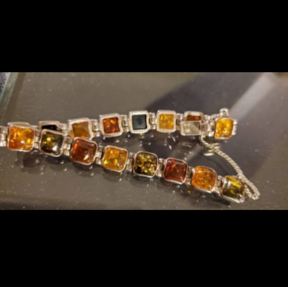 Vintage amber and sterling silver bracelet